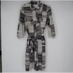 J. McLaughlin Womens Gray Geometric Print Button Front Belted Shirt Dress Large